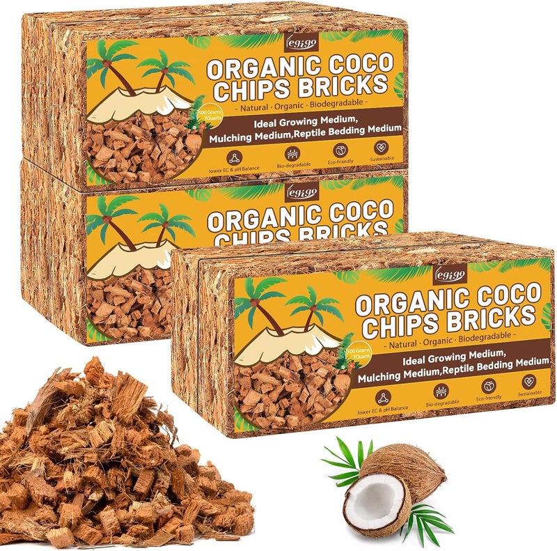 Legigo 6 Pack Coco Coir Chips for Plants- 6.6 LB 100% Organic Coconut Chips Brick Potting Mix with Low EC & PH Balance, Coconut Husk Substrate Coco Husk Mulch for Garden, Planting, Orchid and Soil Mix - Image 1